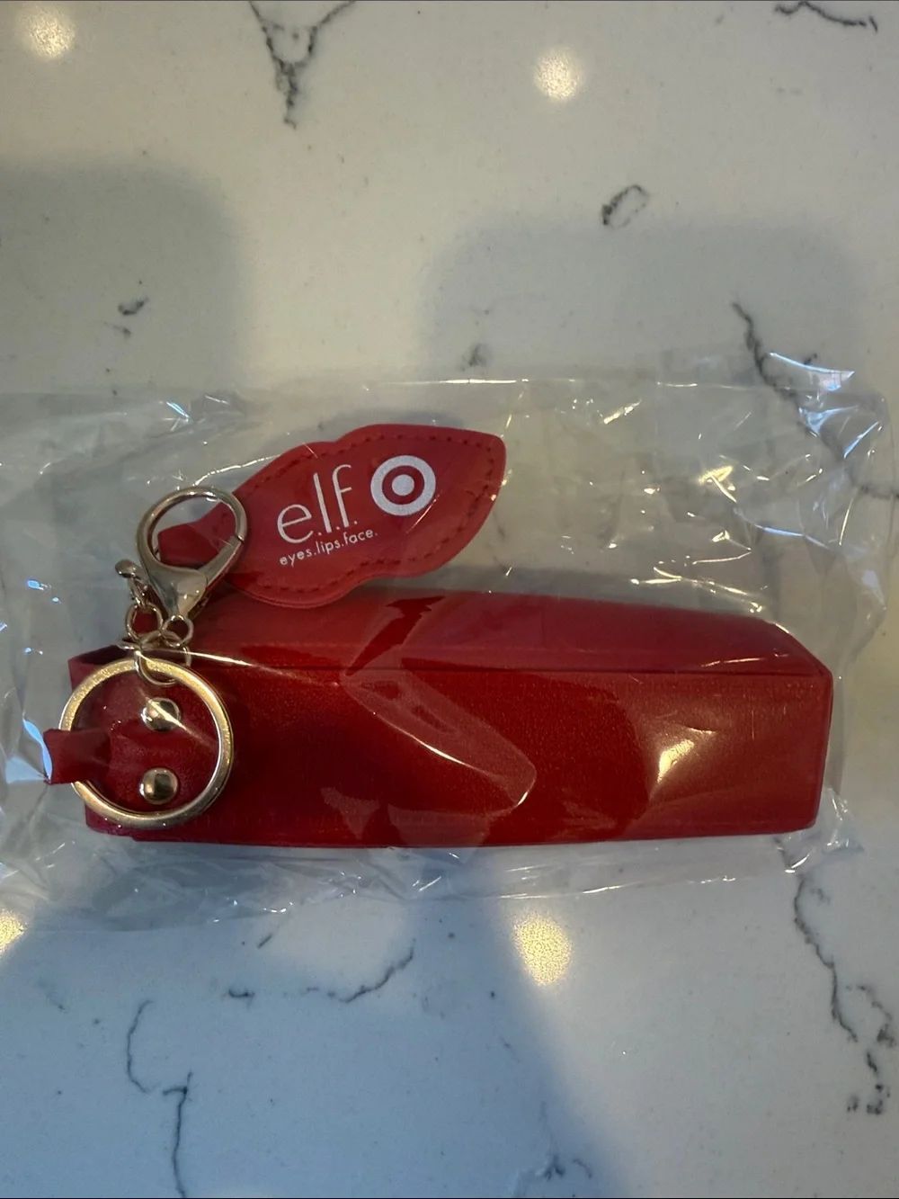 Target Red ELF Lipstick Case Keychain with Gold Hardware